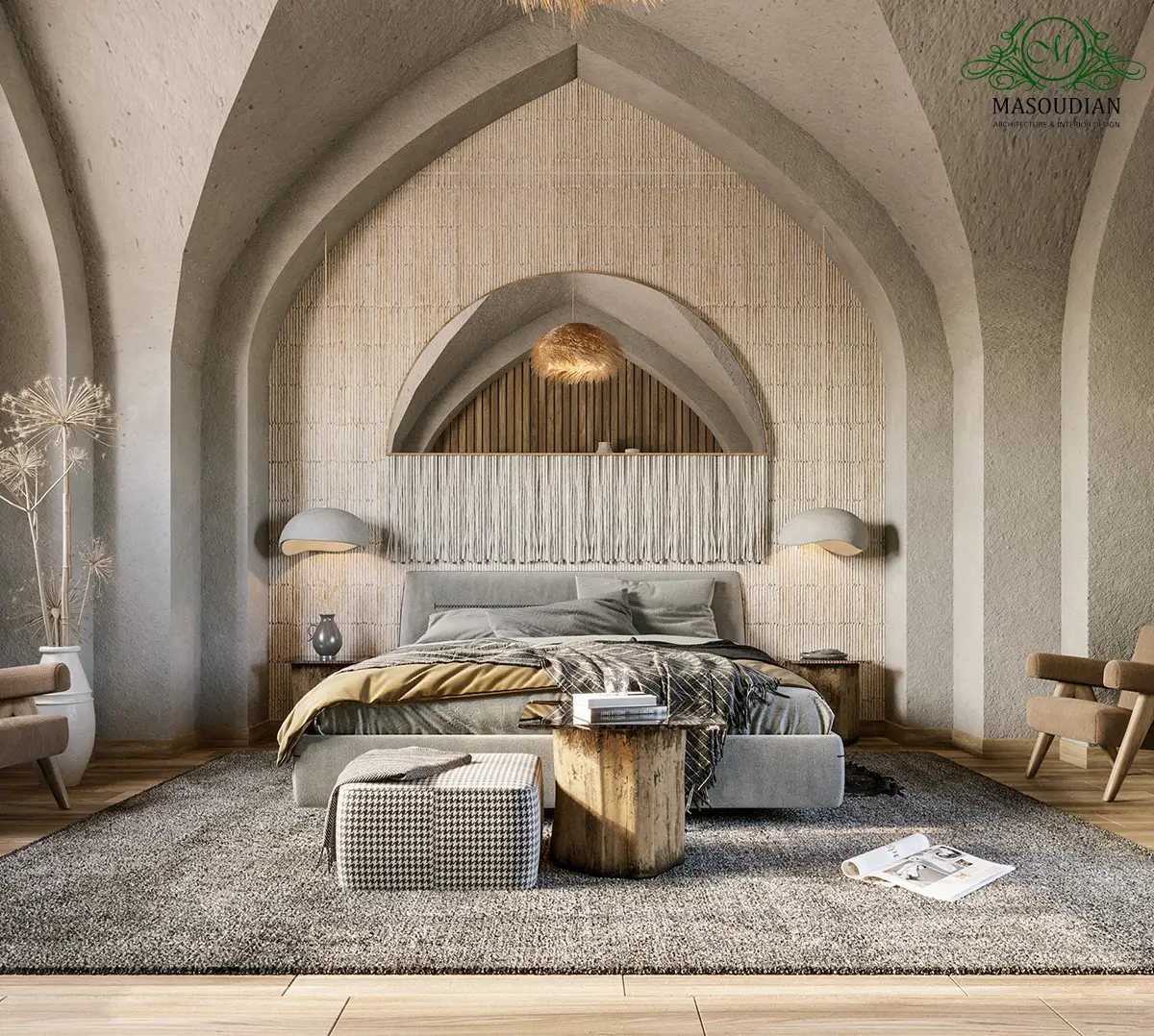 اتاق خواب مدرن با سقف حلالی
