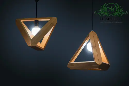 لامپ های چوبی مثلثی برای دکوراسیون پذیرایی