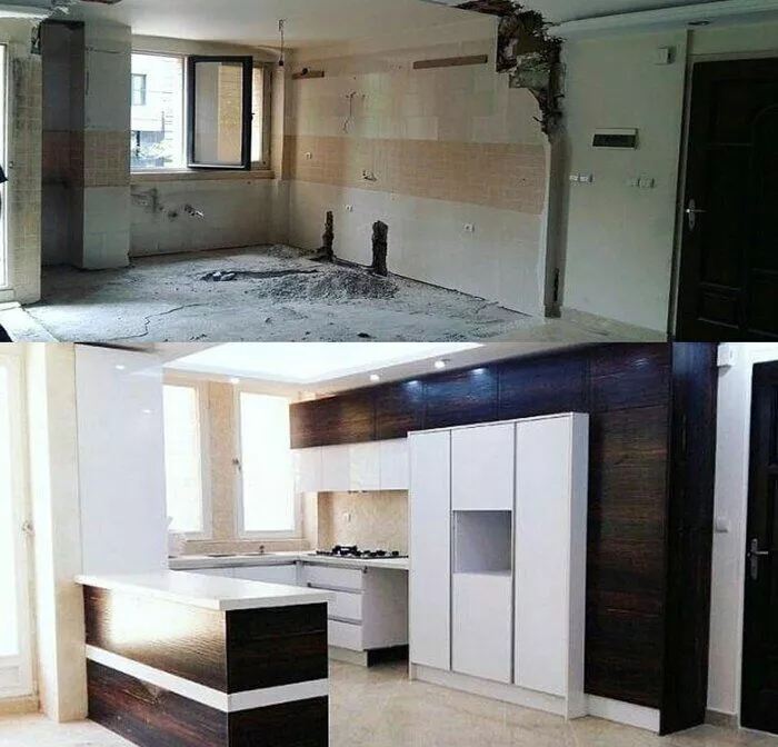 قبل و بعد بازسازی آشپزخانه 